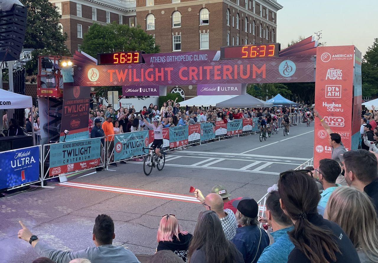 Alexis Ryan crosses the finish line well in front for the victory