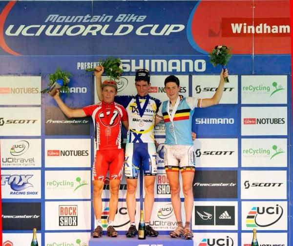 U23 men's podium (l-r): Matthias Stirnemann, Gerhard Kerschbaumer, Sebastien Carabin