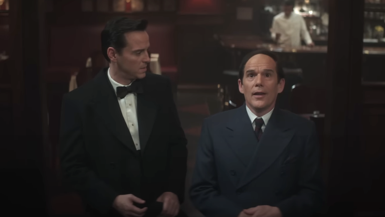 Andrew Scott as Richard Rodgers and Ethan Hawke as Lorenz Hart in Blue Moon