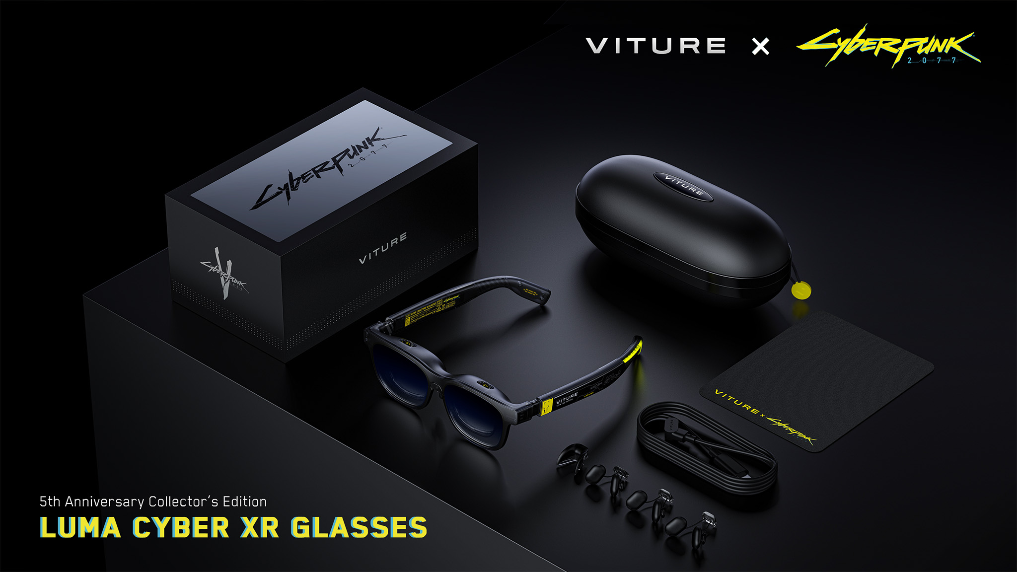 The box contents of Viture x Cyberpunk 2077 smart glasses