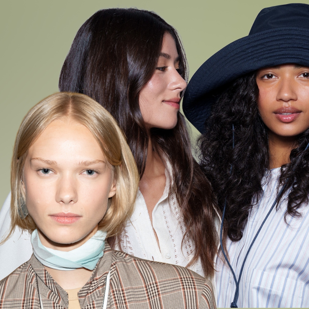collage of woman with good hair on a green background