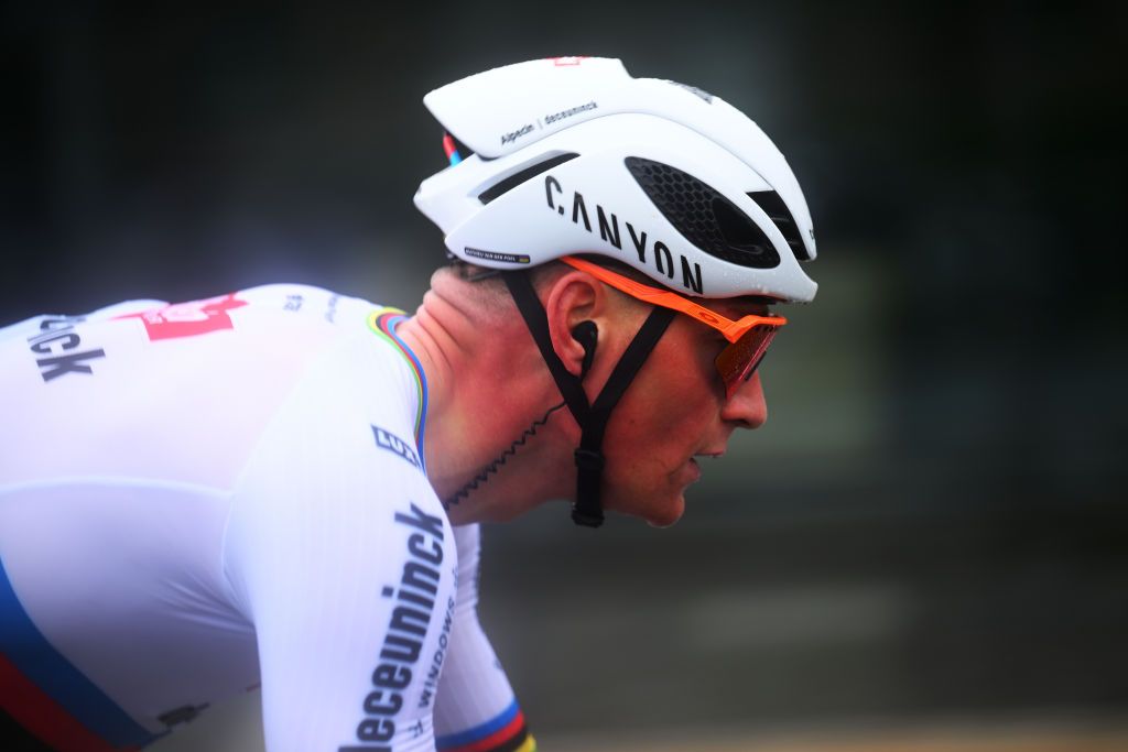 HARELBEKE BELGIUM MARCH 22 Race winner Mathieu van der Poel of The Netherlands and Team Alpecin Deceuninck competes in the breakaway during the 67th E3 Saxo Bank Classic Harelbeke 2024 a 2076km one day race from Harelbeke to Harelbeke UCIWT on March 22 2024 in Harelbeke Belgium Photo by Tim de WaeleGetty Images