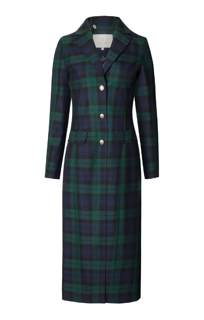 Ladies Single Breasted Full Length Tartan Coat Black Watch