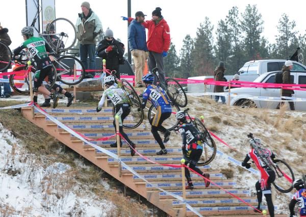 An endless sea of riders tackled a long flight of stairs