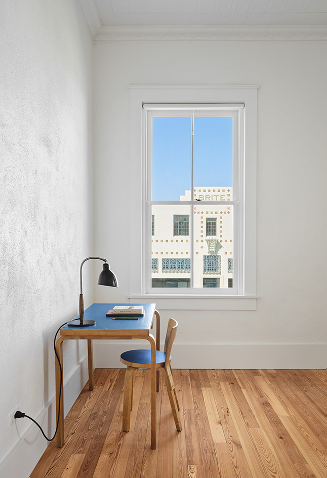 interior of Judd Foundation North Apartments in Marfa with timber furniture and domestic styling