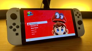 Super Mario Odyssey on a Nintendo Switch OLED