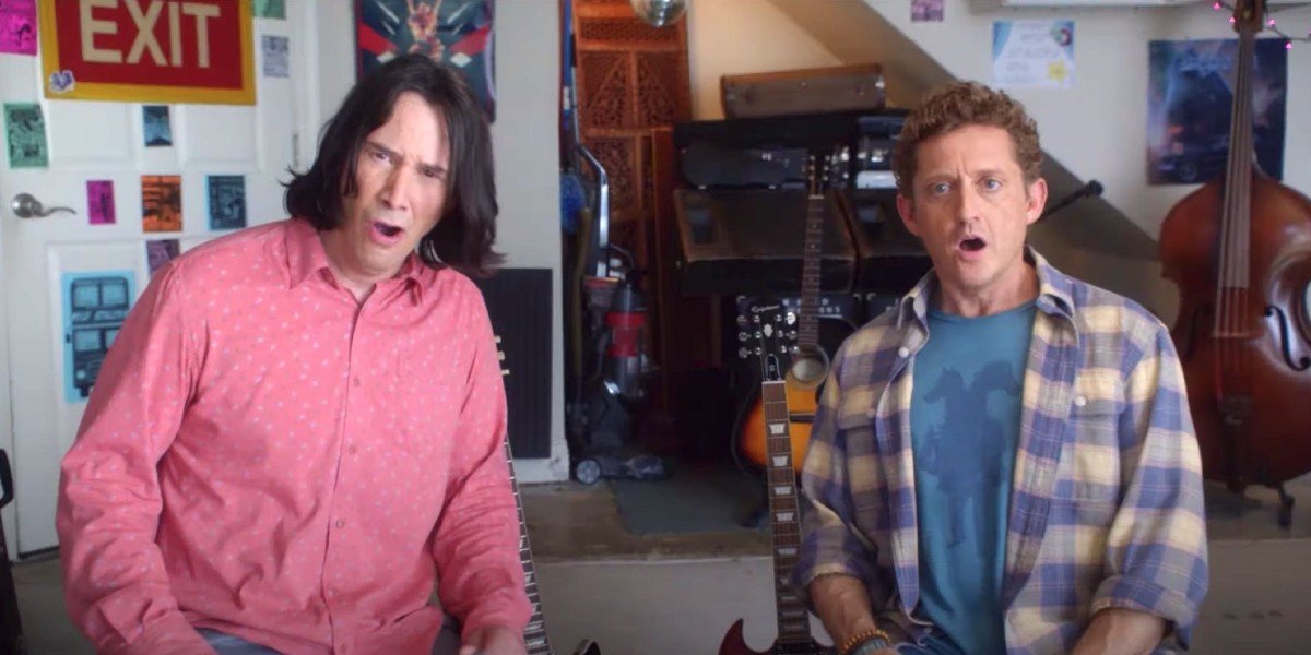 Bill &amp; Ted Face The Music Keanu Reeves and Alex Winter shocked sitting in the garage