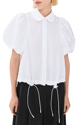 Cropped Toggle Detail Puff Sleeve Shirt