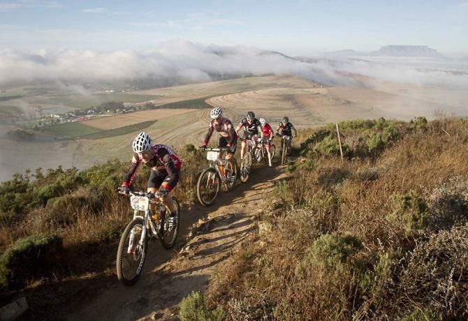 Riders during the prologue