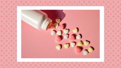 Concept shot of heart shaped pills, medicine of love, love addiction