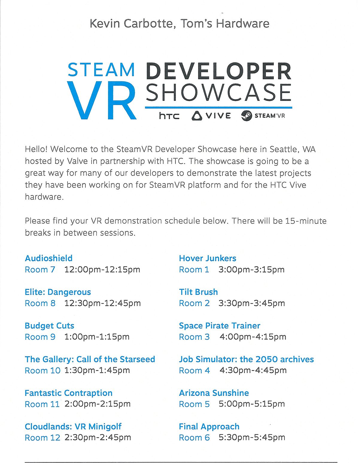 Valve’s Steam VR Developer Showcase A Dozen HTC Vive Titles Tom's