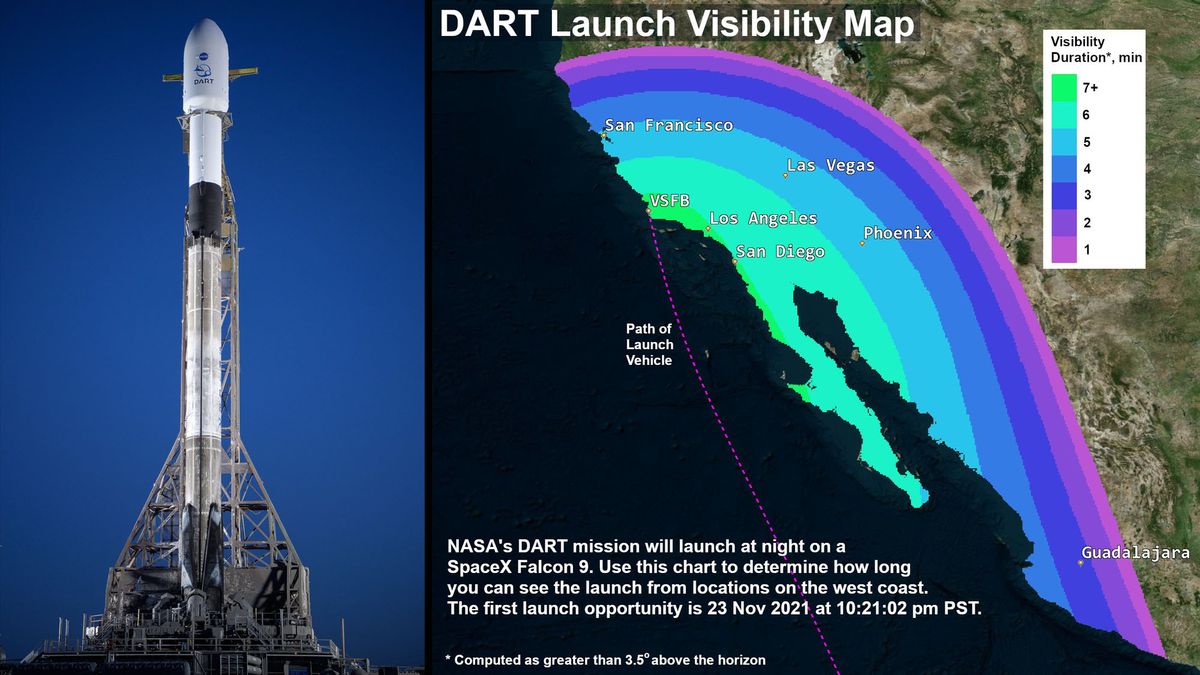Launch of NASA's DART asteroid mission may be visible from California and the So..