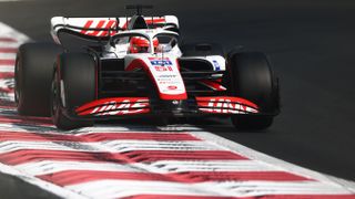Haas F1 car on track during Formula 1 testing in Abu Dhabi