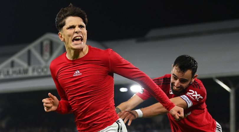 Alejandro Garnacho celebrates his late winner for Manchester United at Fulham.