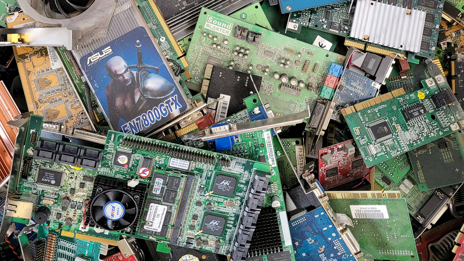 a pile of e-waste