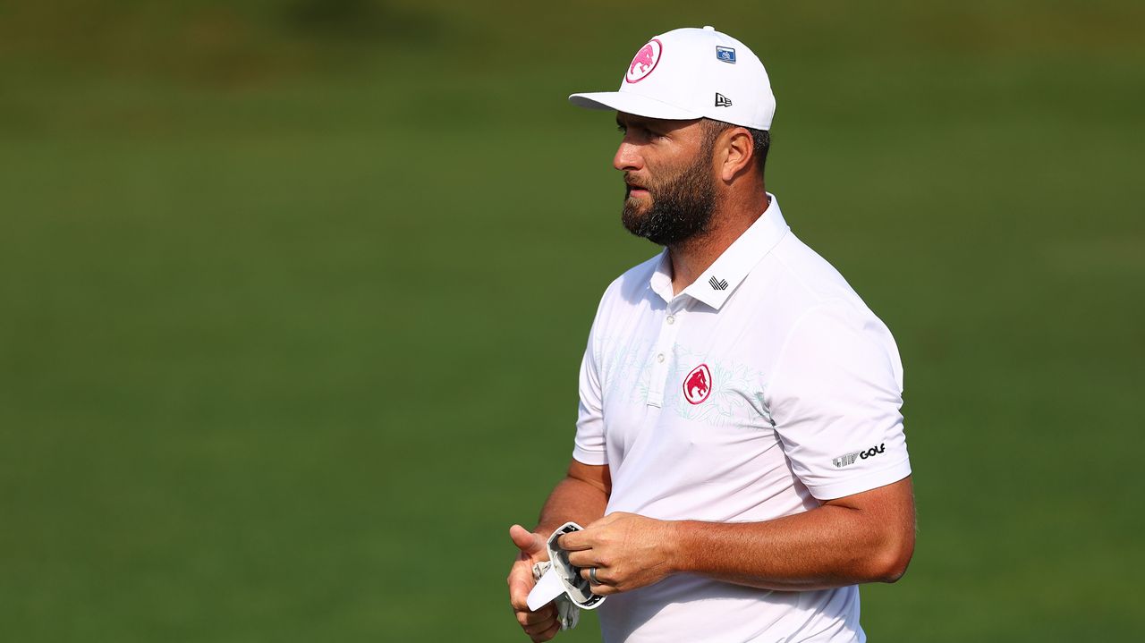 Jon Rahm during a practice round ahead of the 2024 Masters at Augusta National