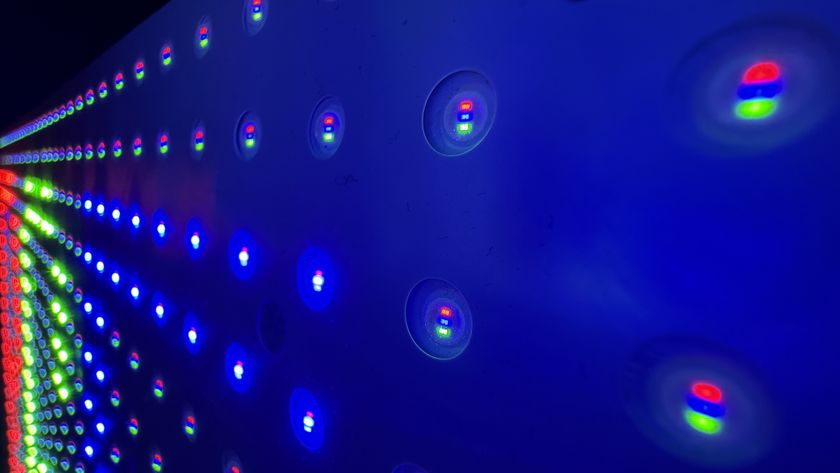 A close-up of an RGB mini-LED unit from an RGB TV backlight, showing the individual red, green and blue sub-pixels