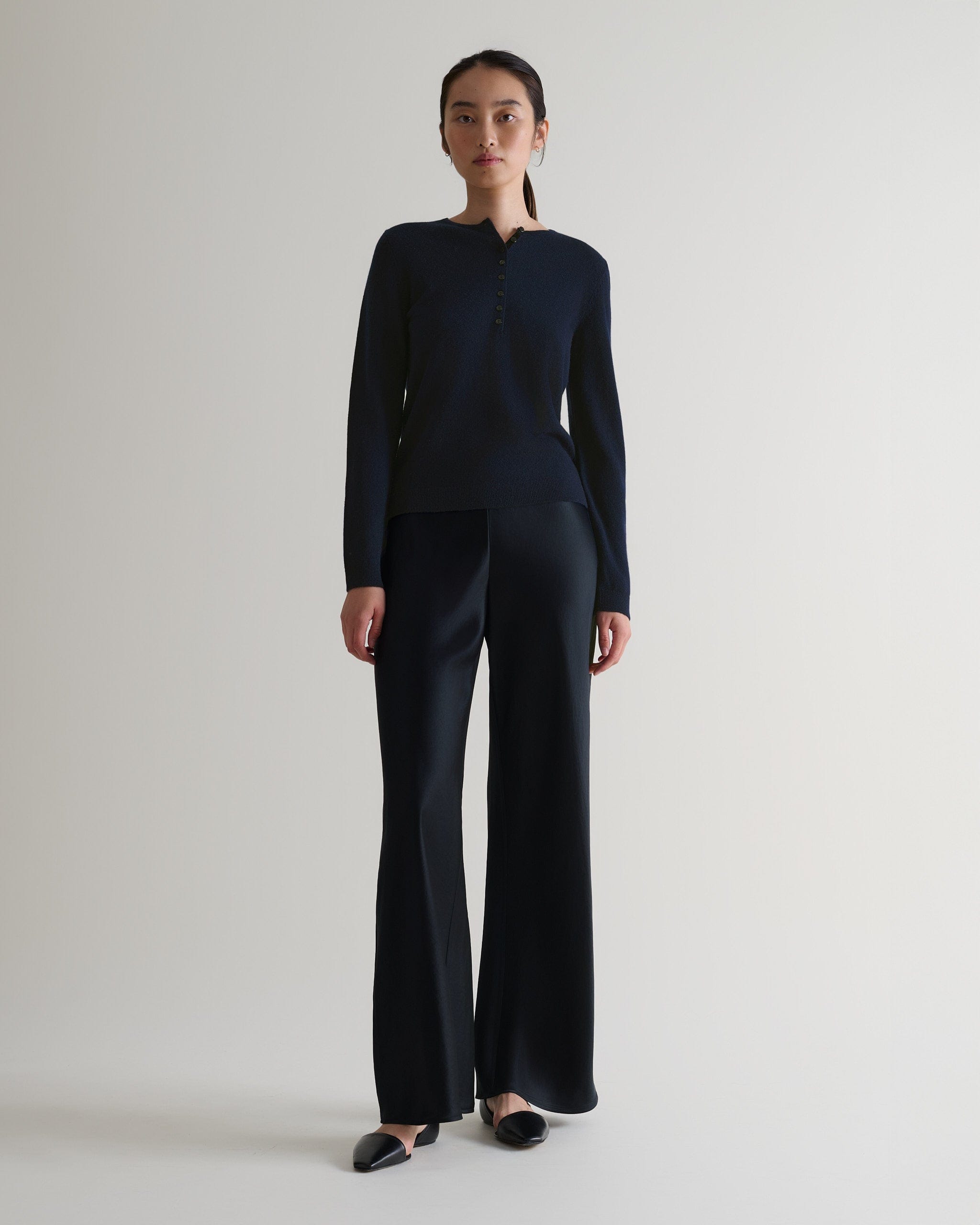 Women's Cashmere Merino Henley Jumper - Indigo - Indigo / Xs