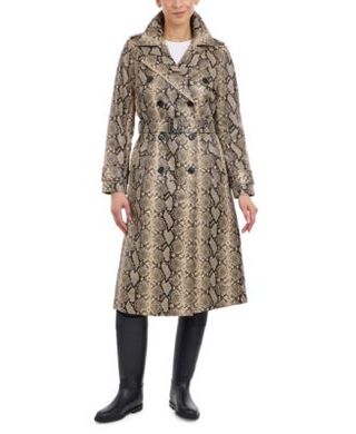 Women's Faux-Leather Snakeskin-Print Trench Coat (Was $280)