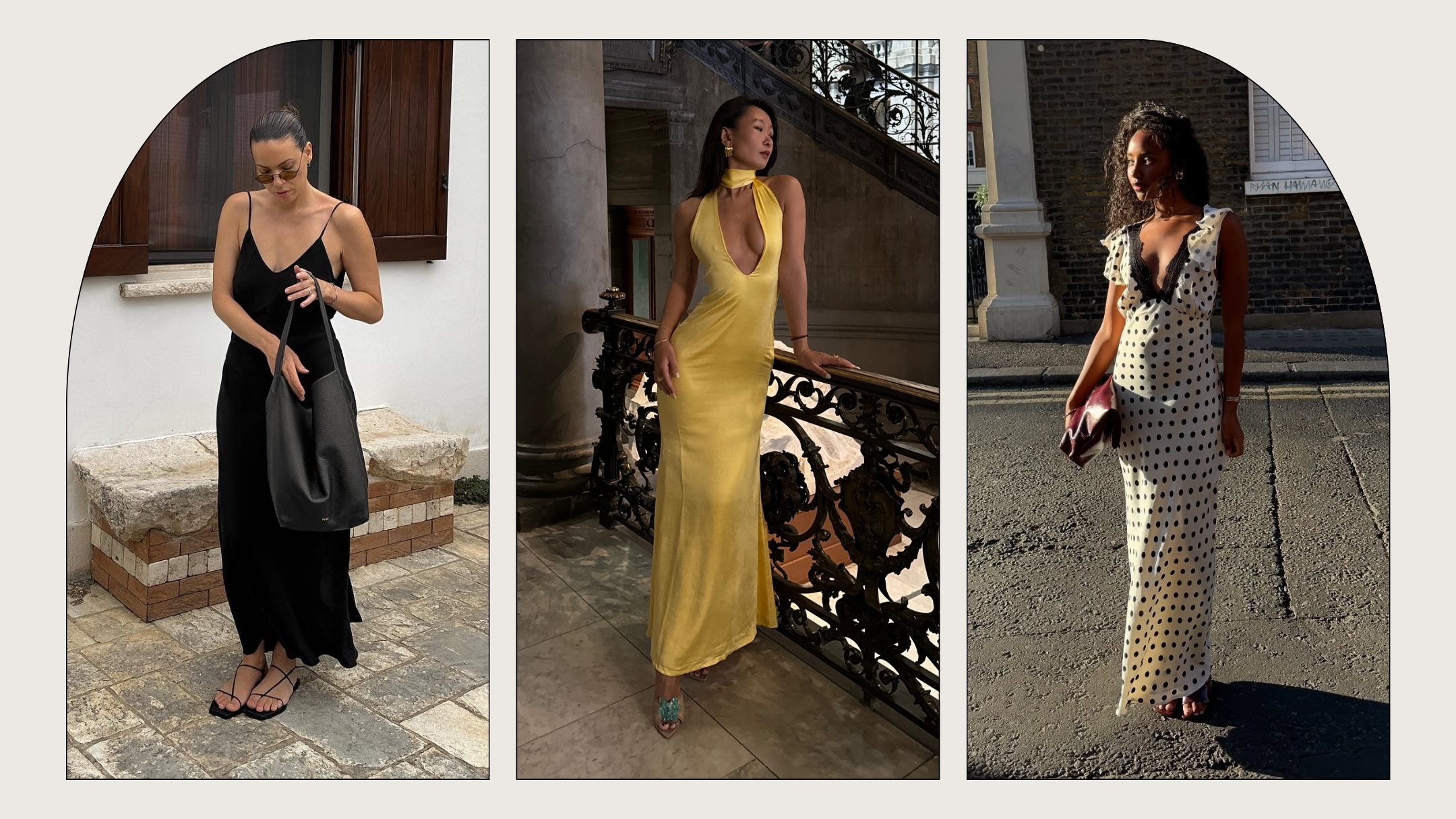 Women wearing satin dresses.