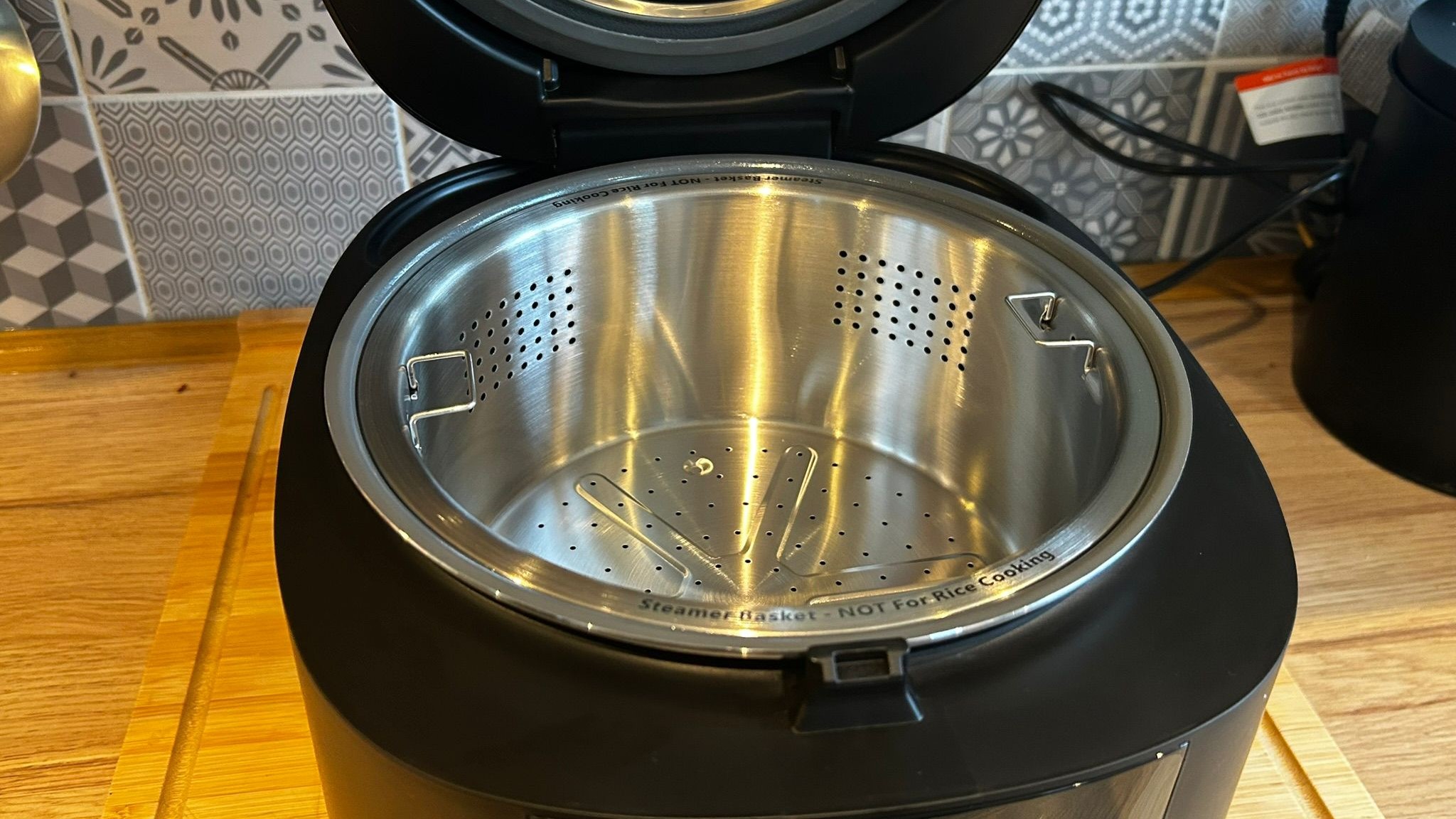 Cosori 5L Rice Cooker with steam basket inserted