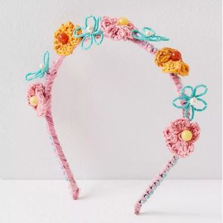 Pink headband with multicoloured flowers