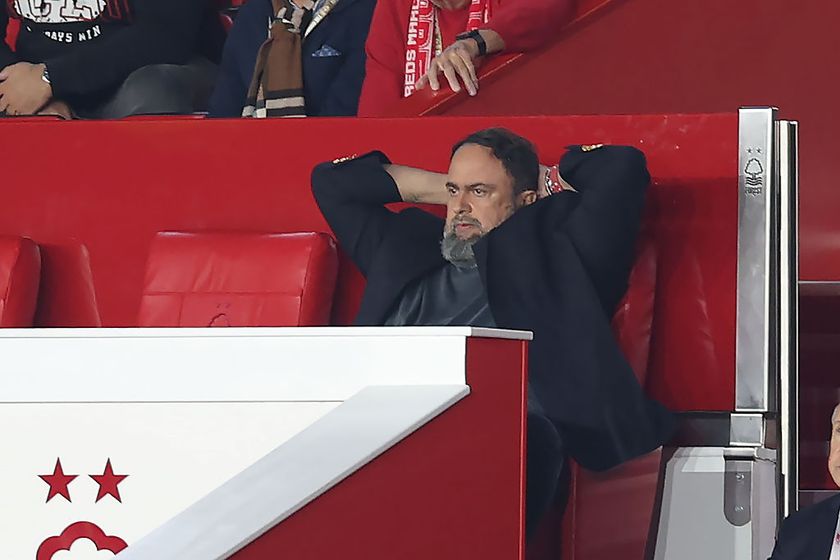 NOTTINGHAM, ENGLAND - OCTOBER 02: Evangelos Marinakis, owner of Nottingham Forest looks on during the UEFA Europa League 2025/26 League Phase MD2 match between Nottingham Forest FC and FC Midtjylland at City Ground on October 02, 2025 in Nottingham, England. (Photo by Michael Regan/Getty Images)