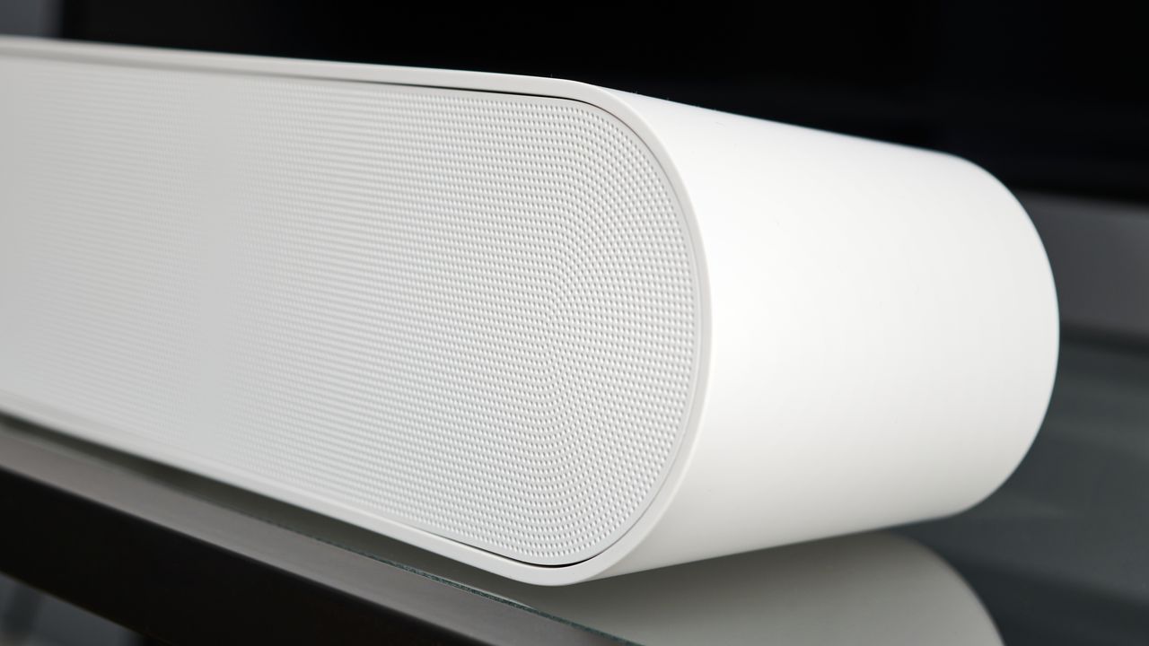Sonos Ray on glass shelf in living room