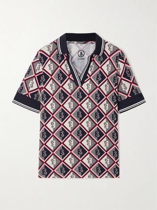 Printed Checked Stretch-Jersey Polo Shirt