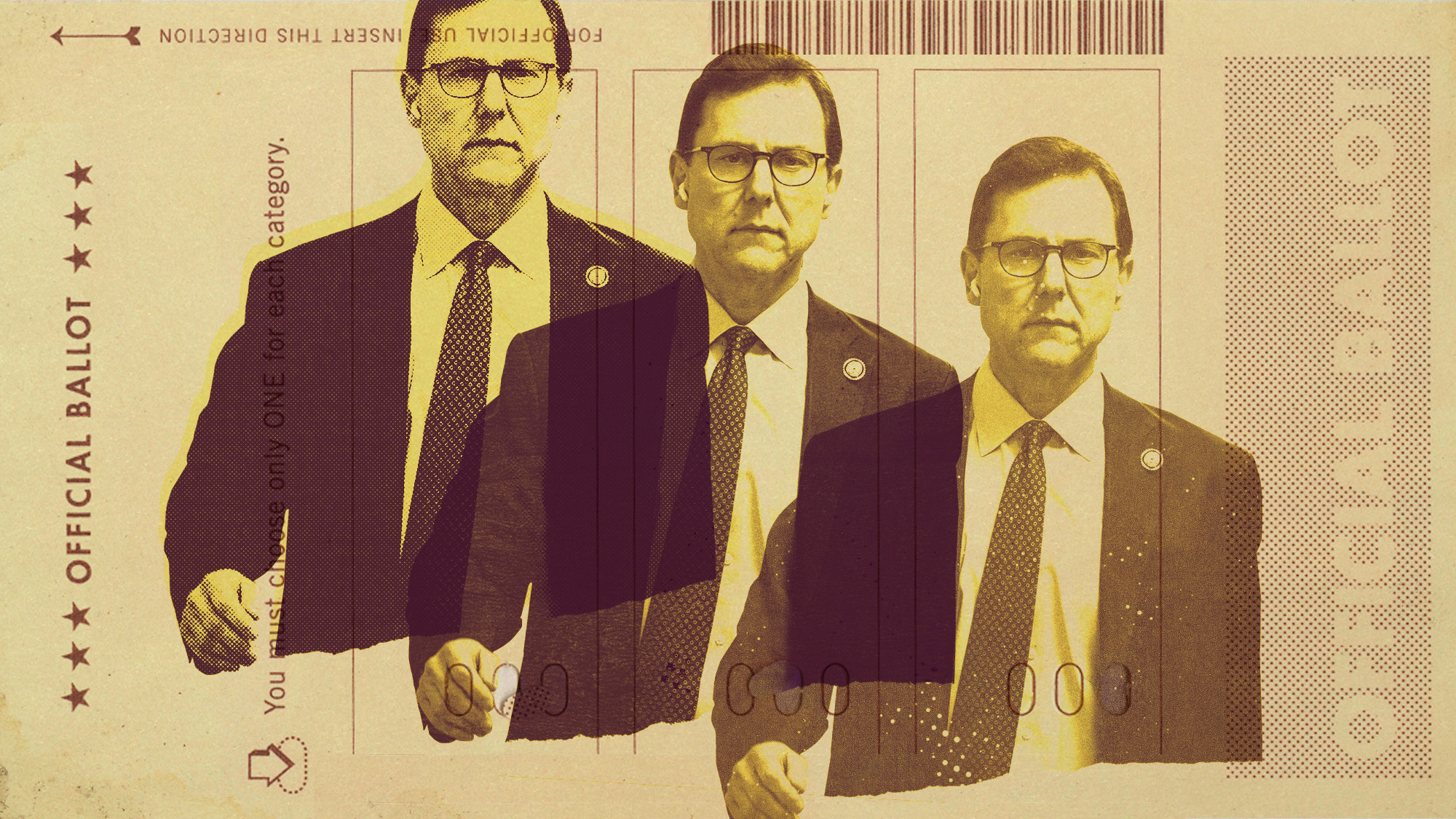 Photo collage of Tom Keane and a ballot paper