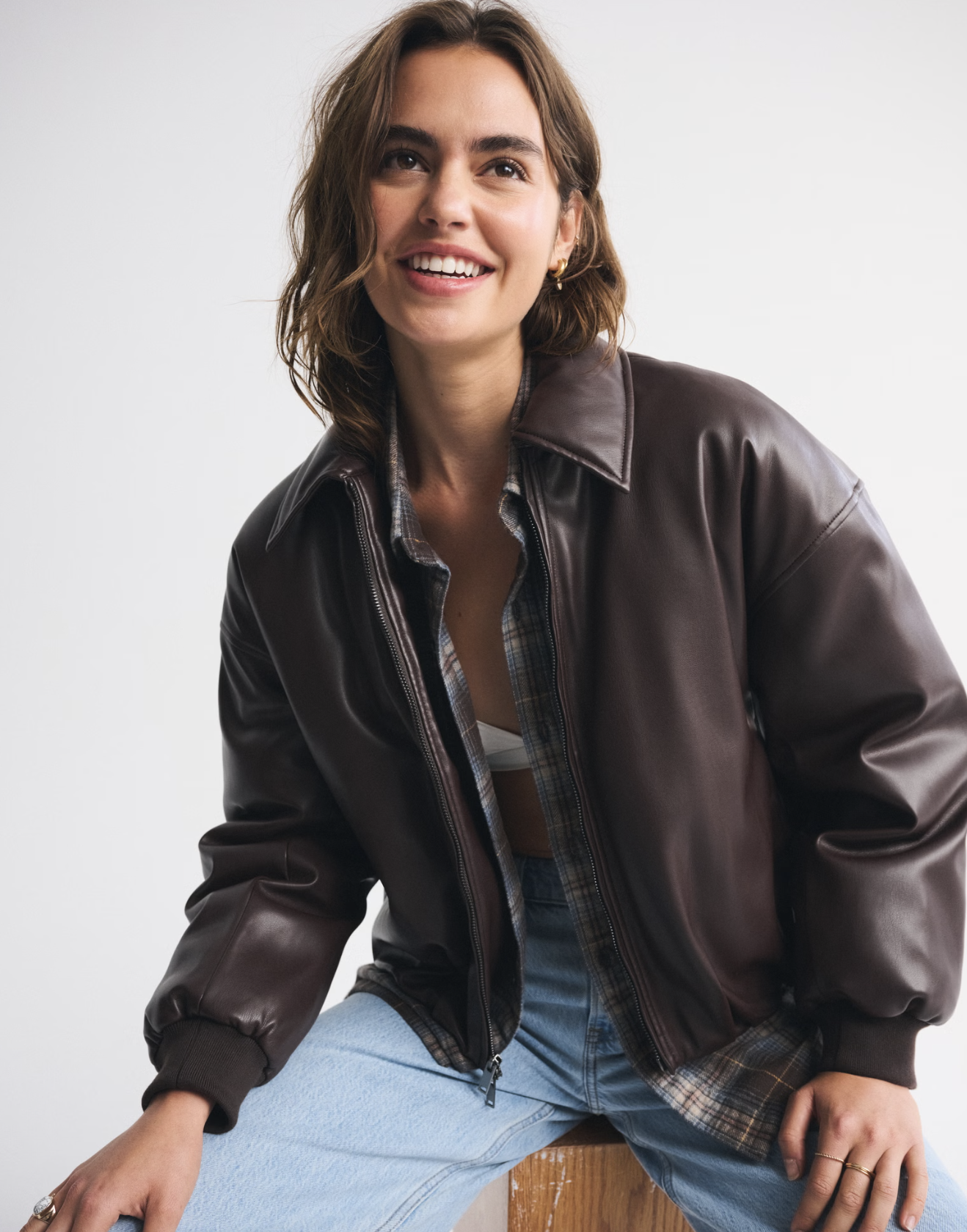 Abercrombie, Vegan Leather Bubble Hem Coat
