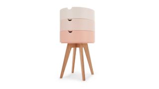 MADE Cairn Bedside Table with tapered natural-wood legs and ombre pink compartments
