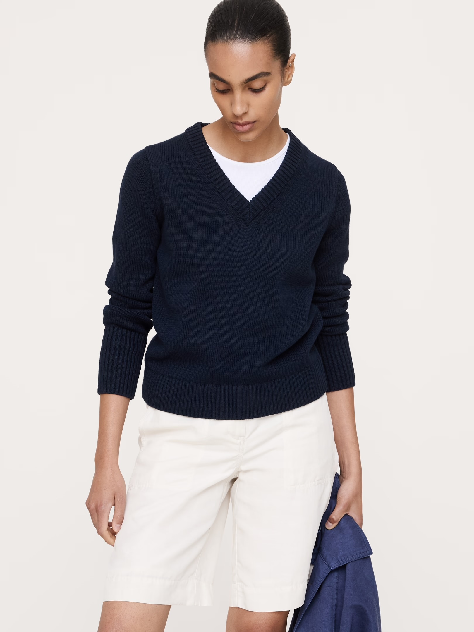 Banana Republic, Larkspur Cotton-Silk V-Neck Sweater