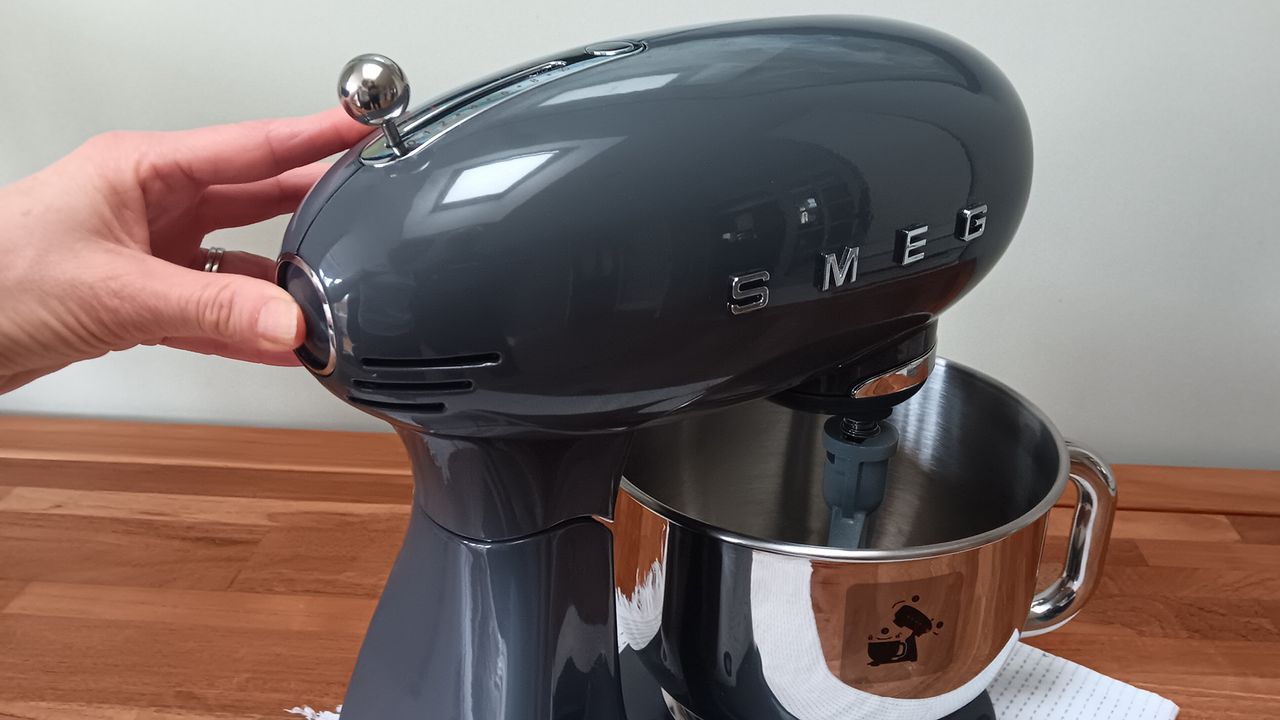 Reverse of Smeg stand mixer showing release button