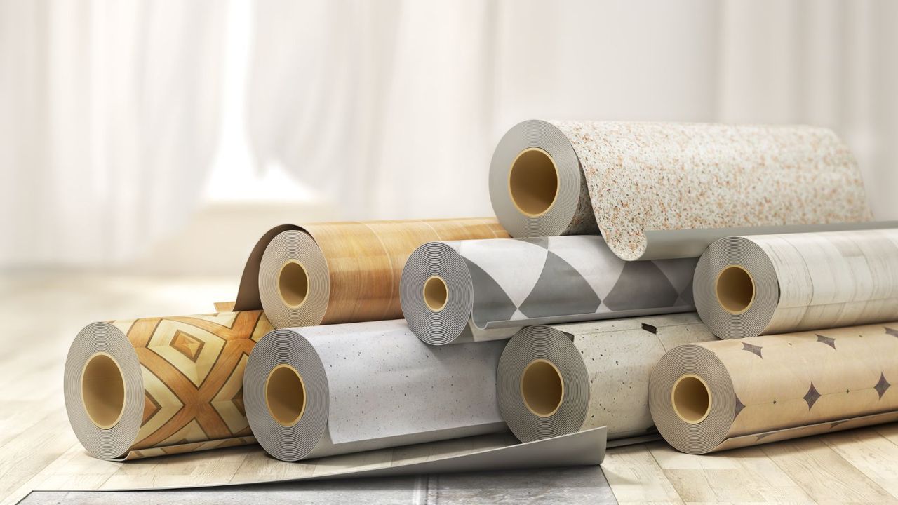 Rolls of linoleum flooring