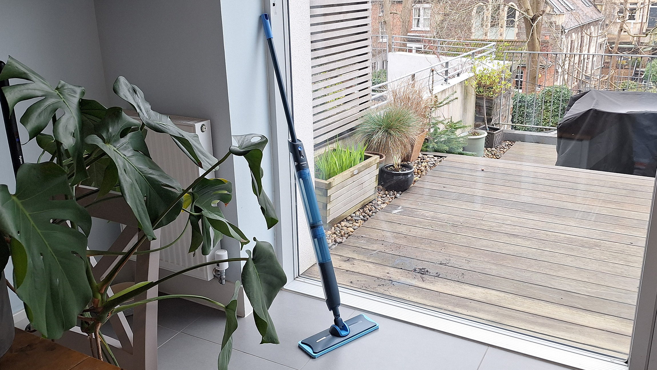 Philips OneUp 5000 electric mop in reviewer's kitchen