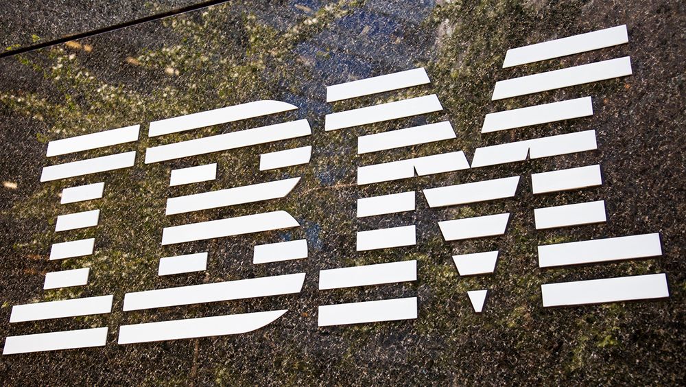 IBM logo on a brown background