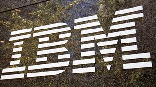 IBM logo on a brown background