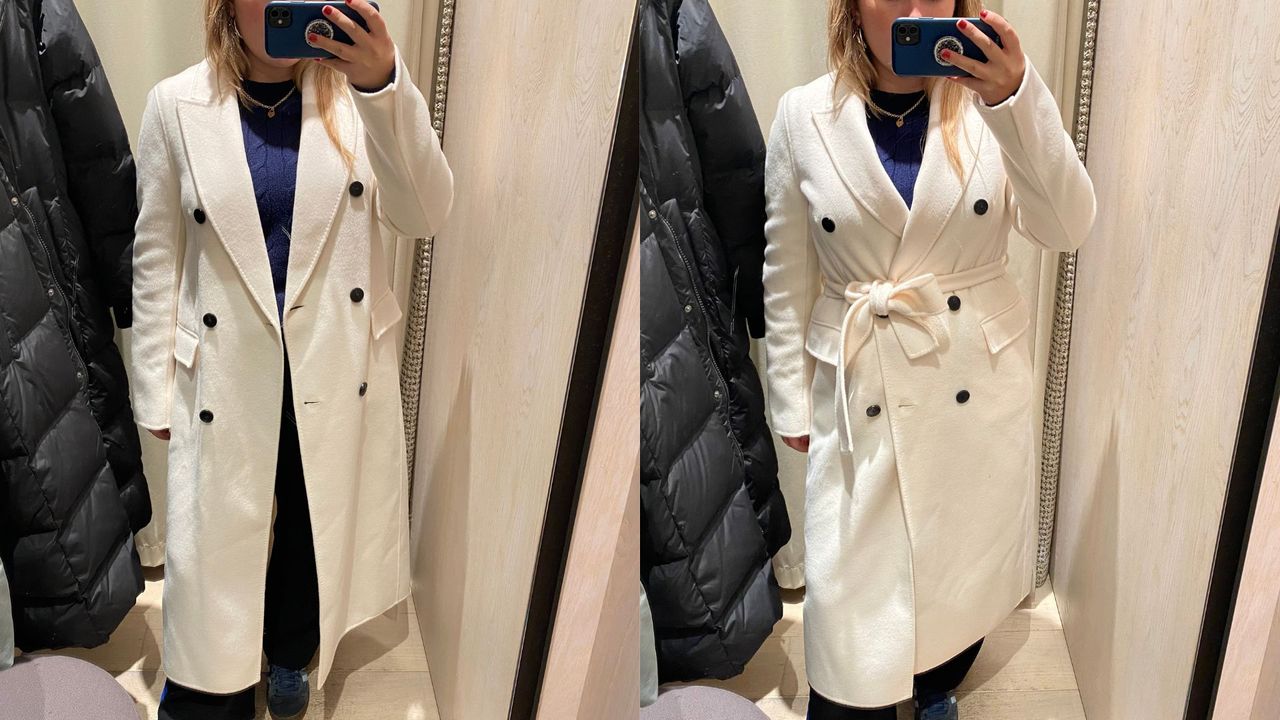 person wearing reiss Arla Relaxed Wool Blend Belted Coat