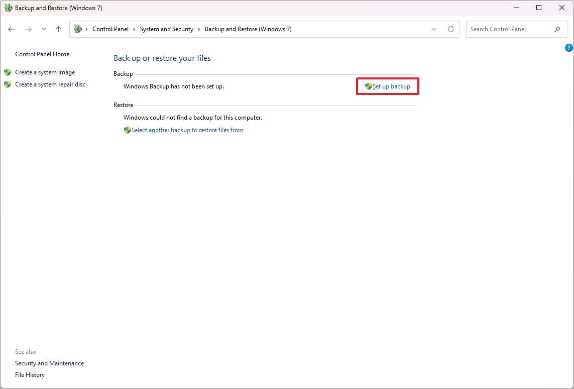 Set up backup