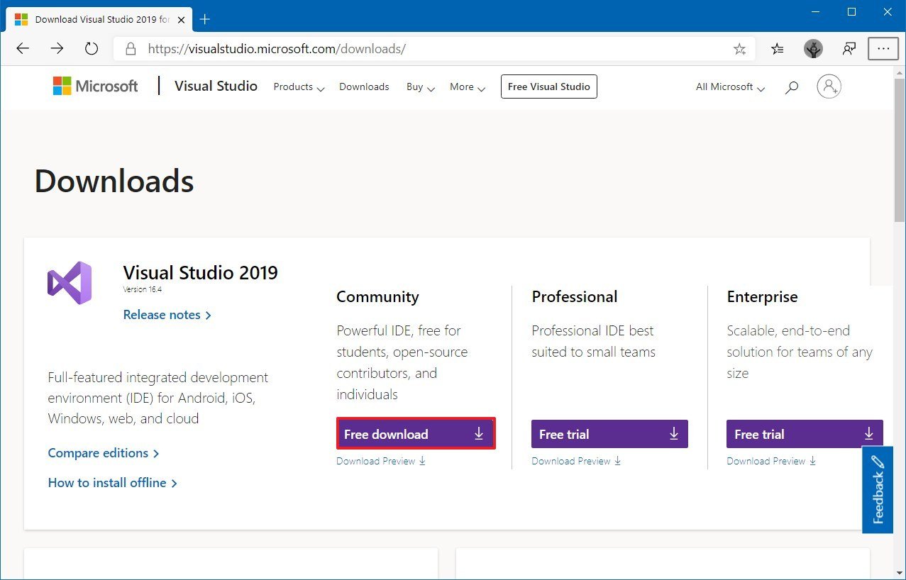 Visual Studio 2022 download page