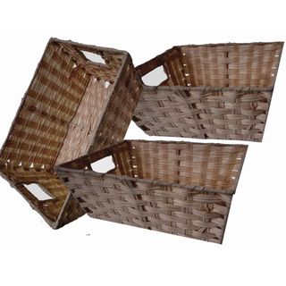 set of three brown wicker baskets