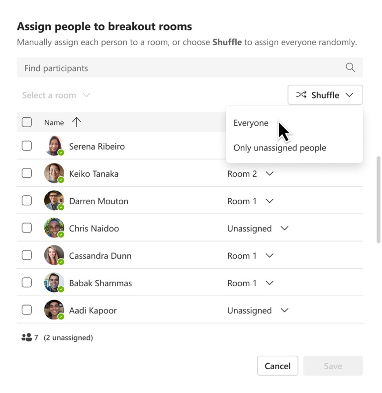 Microsoft Teams Breakout Rooms Shuffle-Funktion