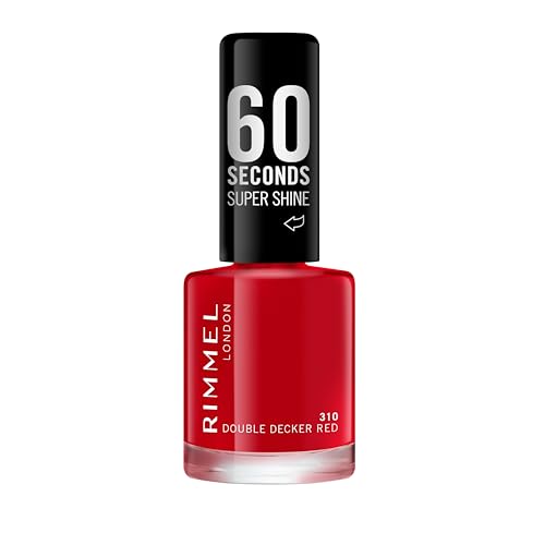 Rimmel 60 Seconds Super Shine Nail Polish, 310 Double Decker Red, Quick-Dry Nail Polish, Ultra-Shiny Finish, Easy to Apply, Vibrant Colour, Long-Wearing, Improved Formula, Vegan, 8ml