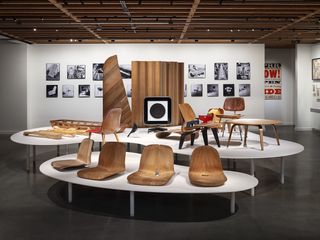 The Eames Institute of Infinite Curiosity Bay area headquarters and archive interior showing chair display