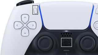 A DualSense controller with boxes highlighting the PS and Share buttons, which you hold down to enter pairing mode.