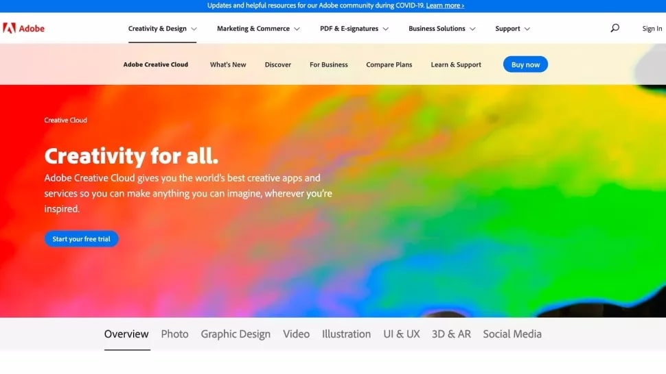 Creative Cloud's homepage