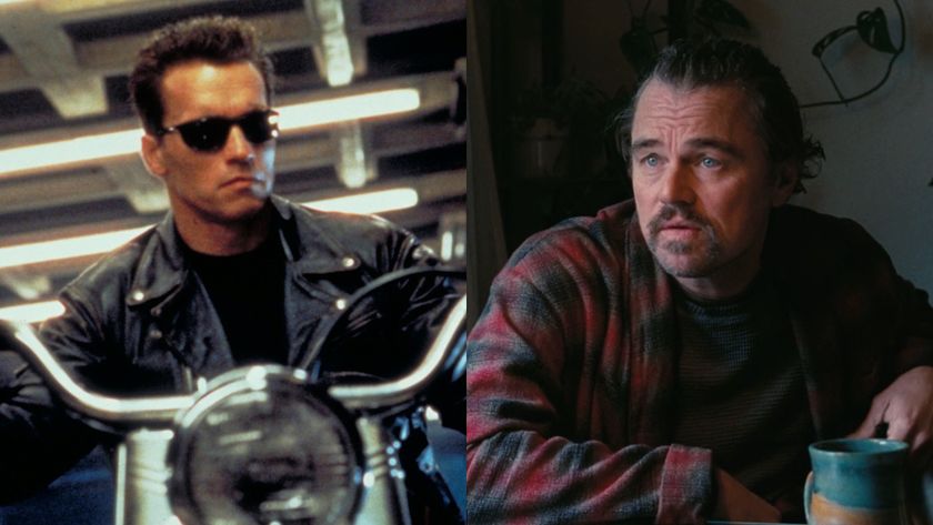 Arnold Schwarzenegger in Terminator 2: Judgmenet Day; Leonardo DiCaprio in One Battle After Another