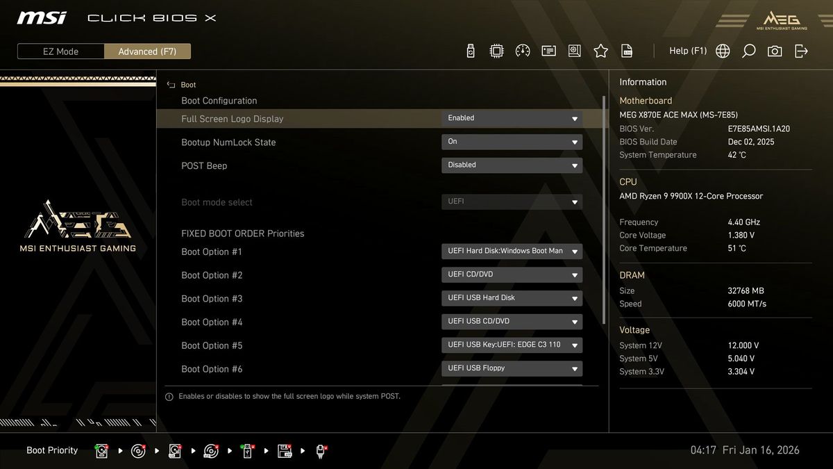 MSI MEG X870E Ace Max - BIOS