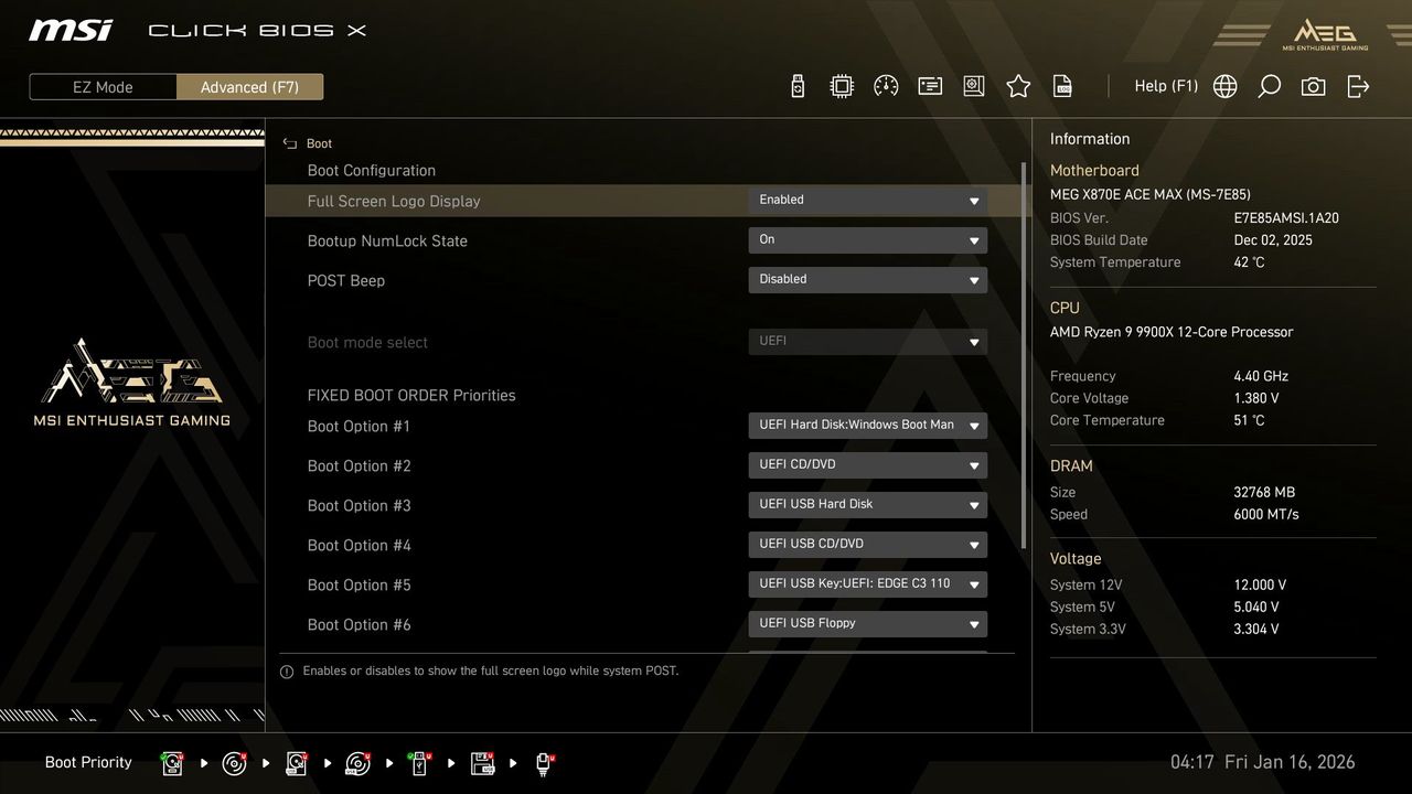 MSI MEG X870E Ace Max - BIOS